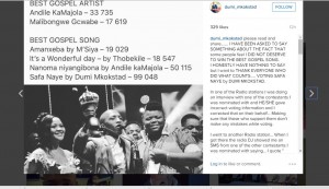 Screen shot of Dumi Mkokstad status